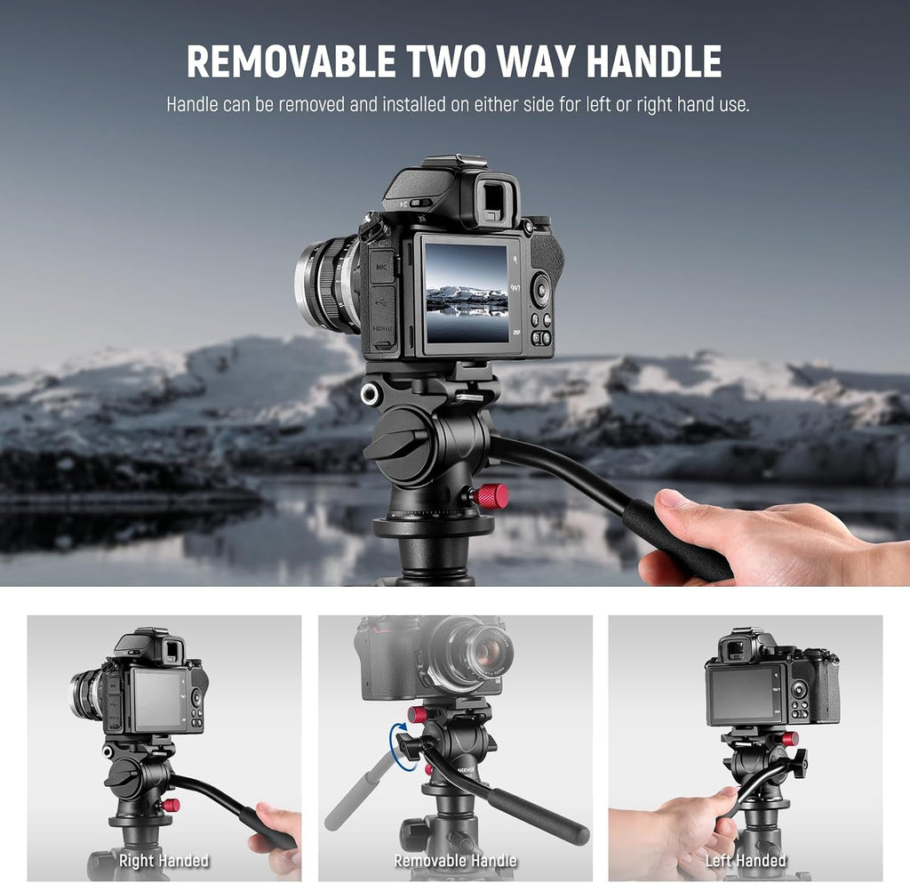 Fluid Tripod Head with Handle & Arca Type Quick Release, Aluminum Alloy Panorama Drag Pan Tilt Head with ø43mm Scaled