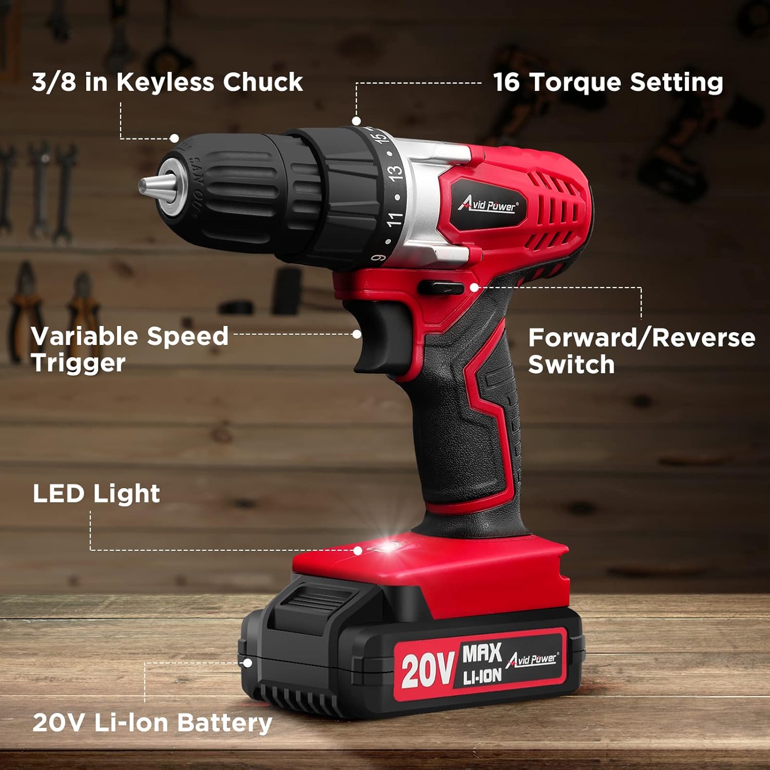 20V Cordless Drill Set for Home DIY & Beginner Projects - Lightweight Power Drill with Battery Charger & 22 Bits