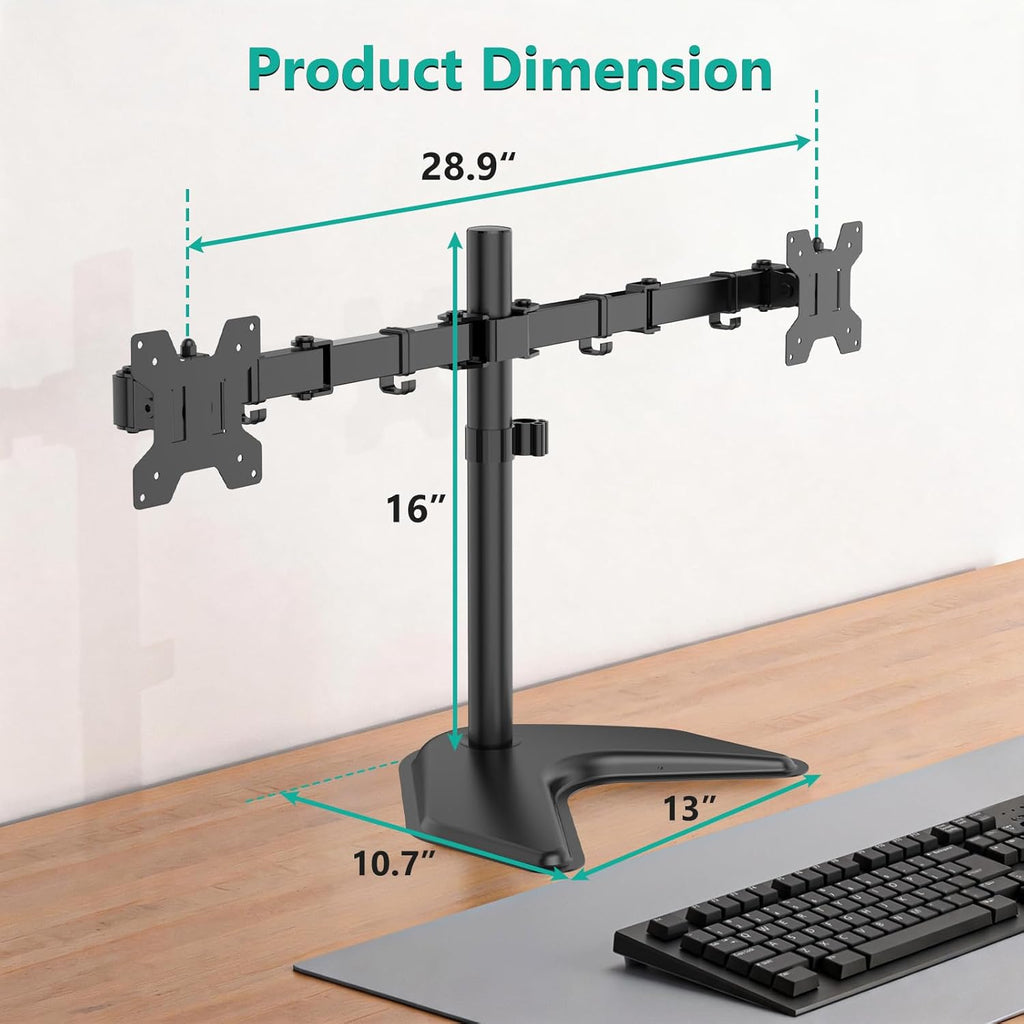 Dual Monitor Stand for Desk, Monitor Stands for 2 Monitors up to 27 inch, Dual Monitors Mount Fits up to 22lbs, Free