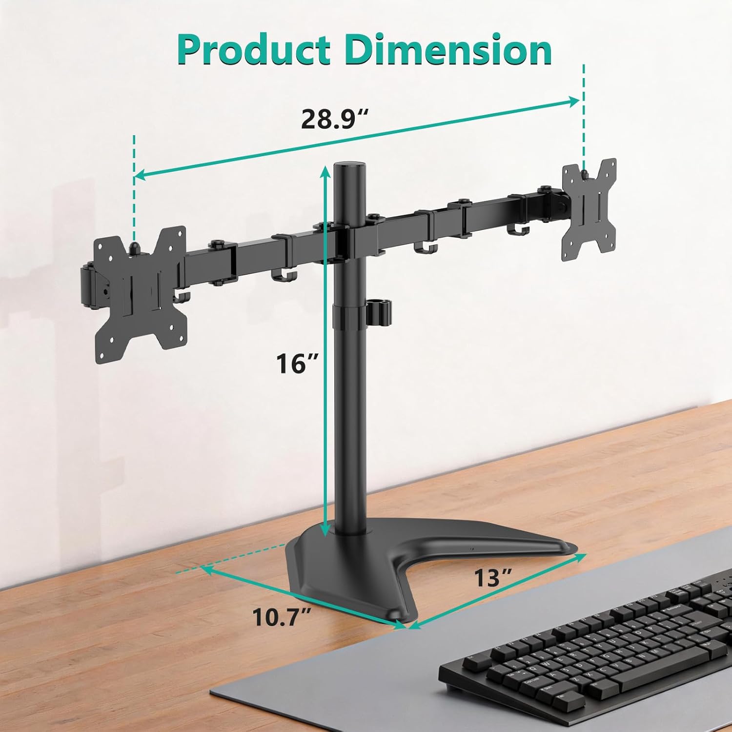 Dual Monitor Stand for Desk, Monitor Stands for 2 Monitors up to 27 inch, Dual Monitors Mount Fits up to 22lbs, Free