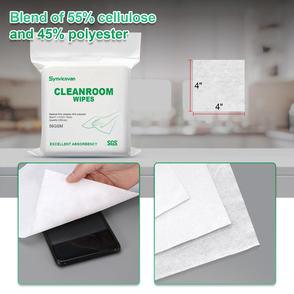 Cleanroom Wipes 4"x4" (1200 Pcs,Grade B, 56GSM)