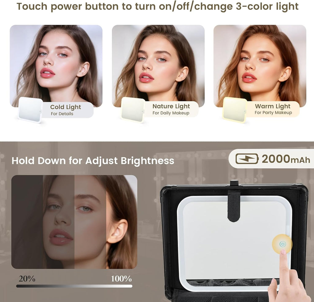 Makeup Case with Drawer, Detachable Lighted LED Mirror, Makeup Organizer Box Travel Make up Vanity Case Portable