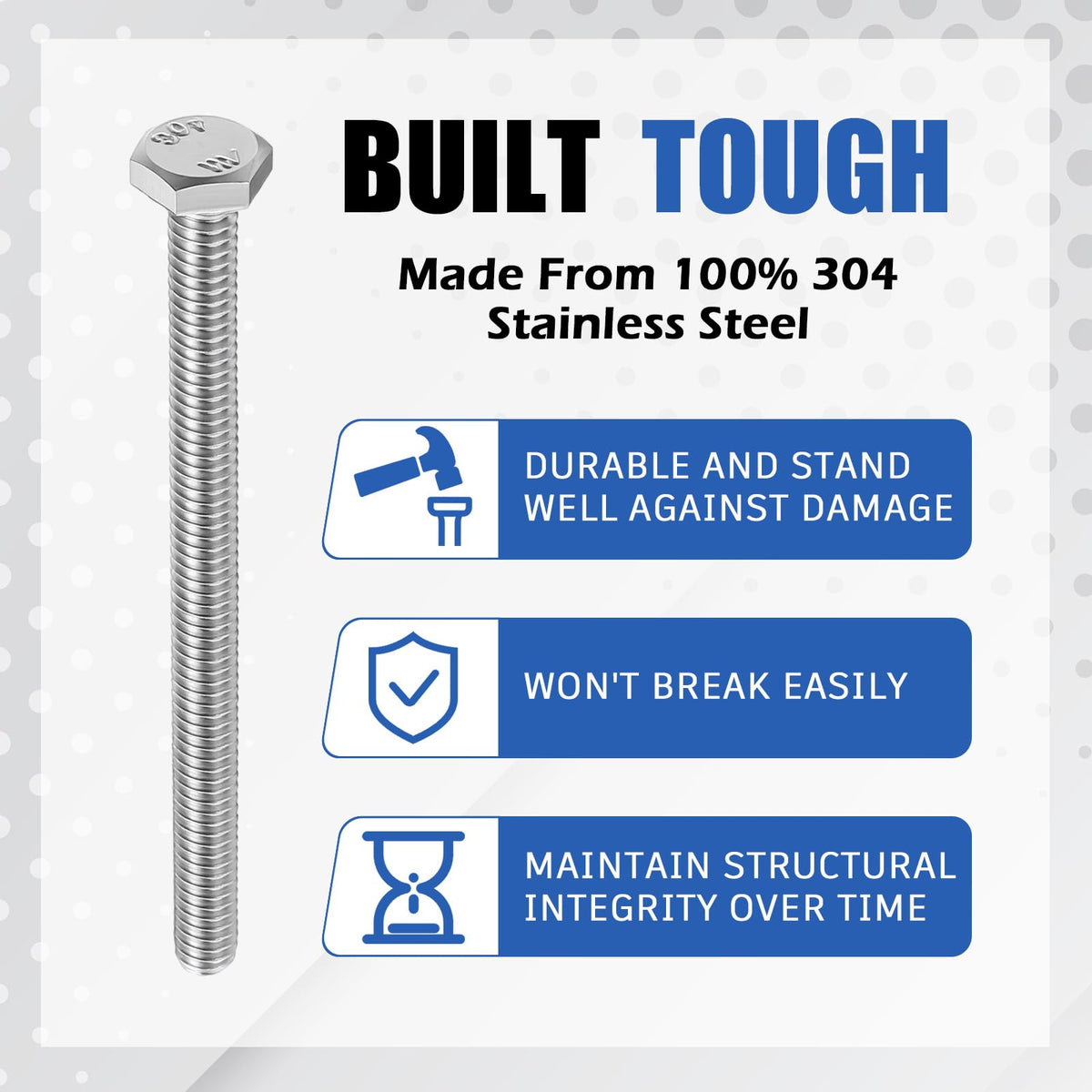 Zonon 50 Pcs 1/4-20 x 3-1/2" Hex Head Screw Bolt, Silver