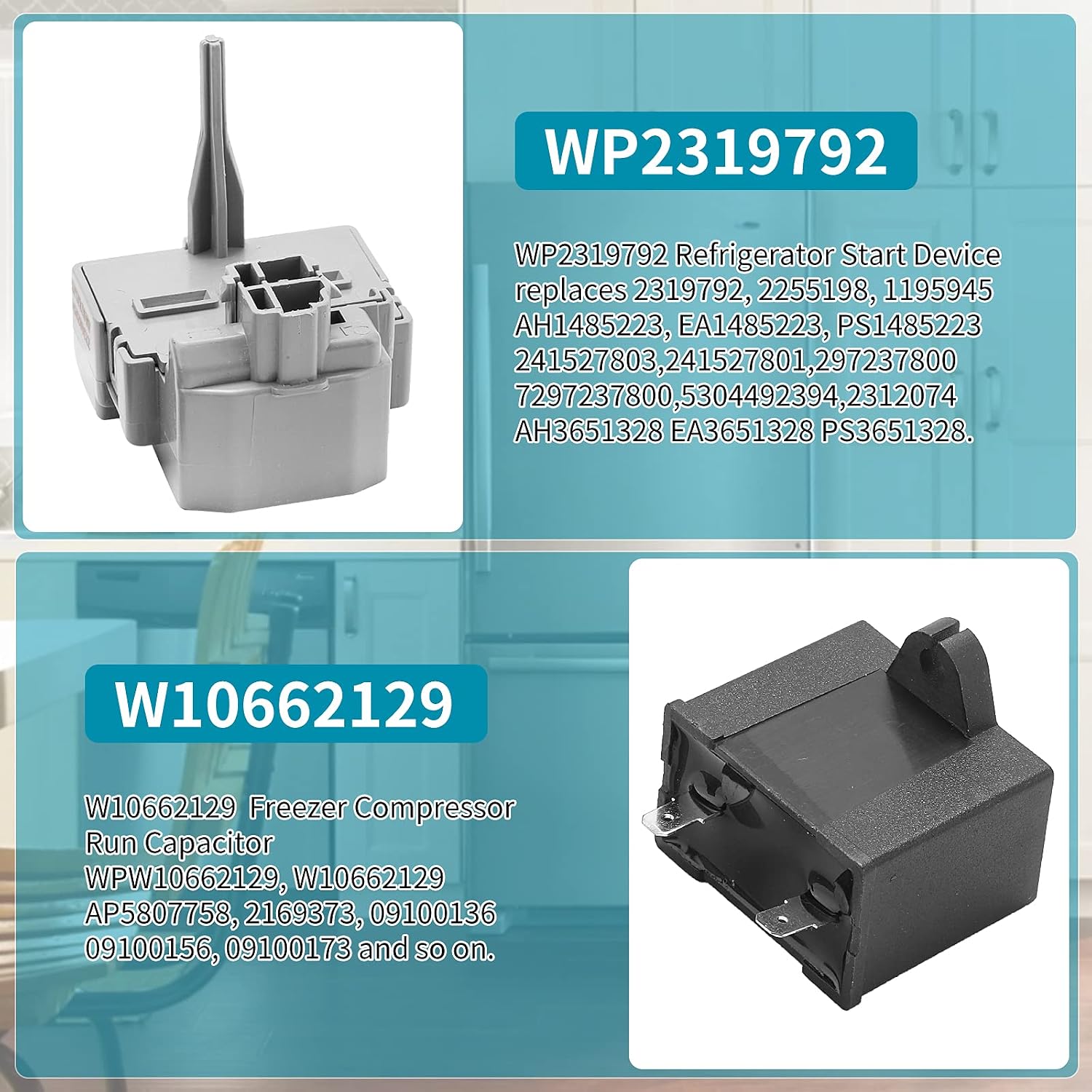 W10189190 TSD2 Start Relay & 2264017 Freezer Compressor Run Capacitor Compatible with Whirlpool Kenmore Electrolux