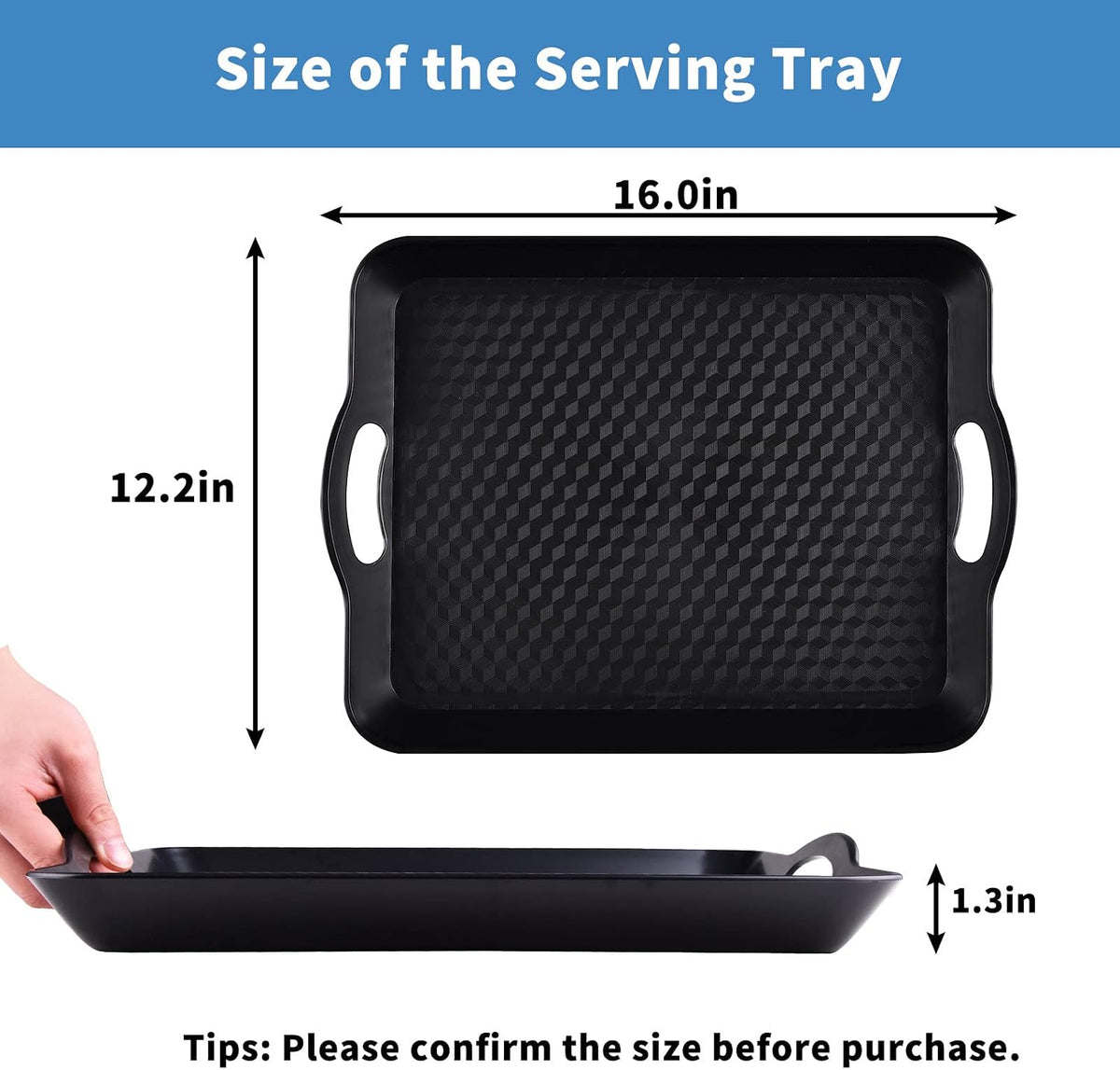 Plastic Tray with Handles, 2 Pack Multi-Purpose Rectangular Non Slip Restaurant Serving Trays Set for Parties, Coffee