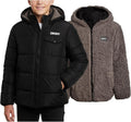 DKNY Boys Reversible Zip Up Puffer Jacket Sherpa Lined Hooded Winter Coat | Two Looks in One Reversible Design, Cozy
