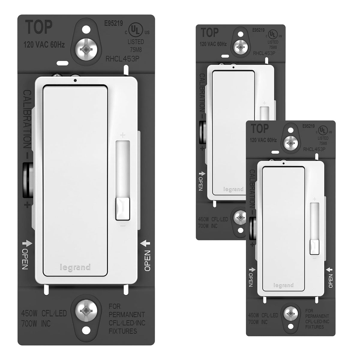 Legrand Radiant 450W LED Dimmer Light Switch 3-Way Rocker White 3-Pack