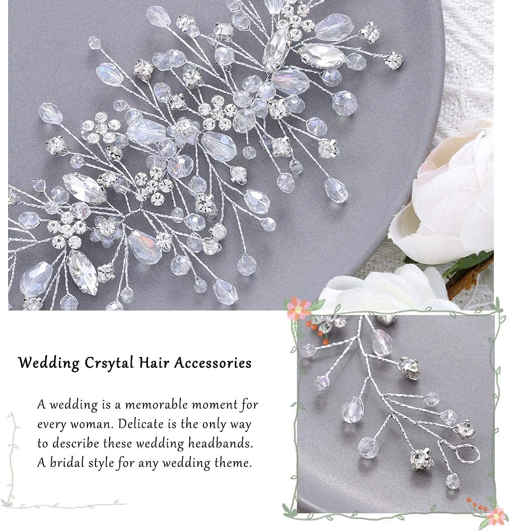 Bride Flower Wedding Hair Vine Crystal Bridal Hair Piece Rhinestone Party Hair Accessories Leaf Hair Jewelry Bead