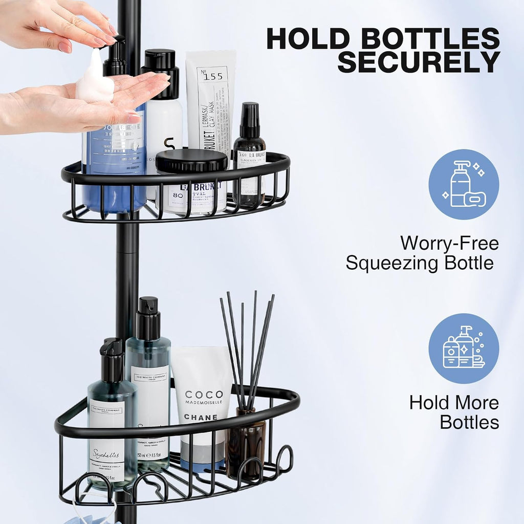 Corner Shower Caddy Tension Pole: Stainless Steel Rustproof 4-Tier Shower Organizer - 47-121 inch Adjustable Bathroom
