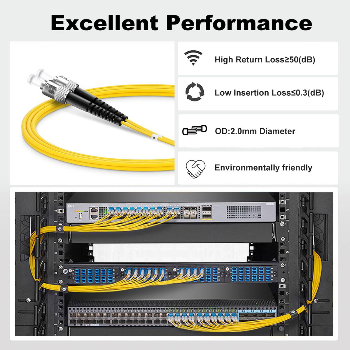 OS2 ST to ST Single Mode Fiber Patch Cable, 3m/10ft, 5Pack