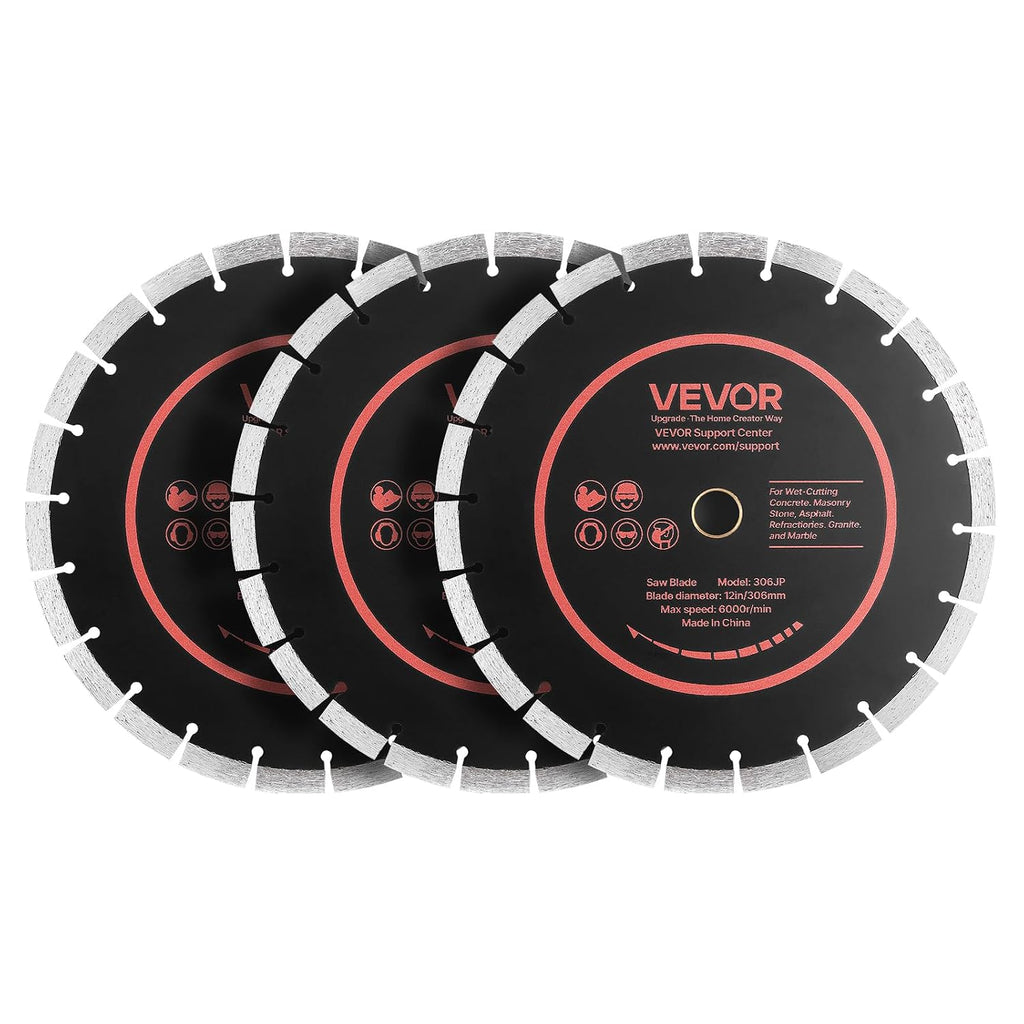 Diamond Blades 12 inch, 3-Pack Concrete Saw Blade Set, 1 in Arbor, High-Hardness Diamond Segments, 65Mn Steel Core