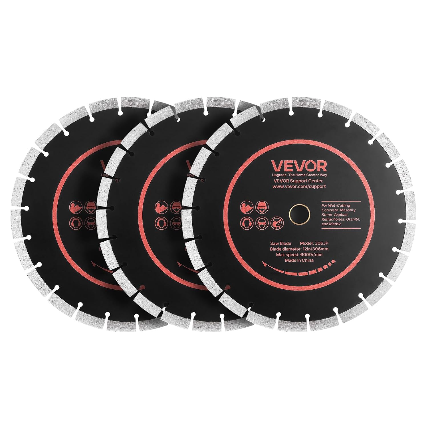 Diamond Blades 12 inch, 3-Pack Concrete Saw Blade Set, 1 in Arbor, High-Hardness Diamond Segments, 65Mn Steel Core