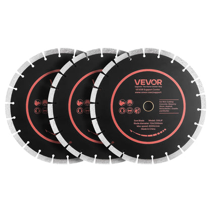 Diamond Blades 12 inch, 3-Pack Concrete Saw Blade Set, 1 in Arbor, High-Hardness Diamond Segments, 65Mn Steel Core