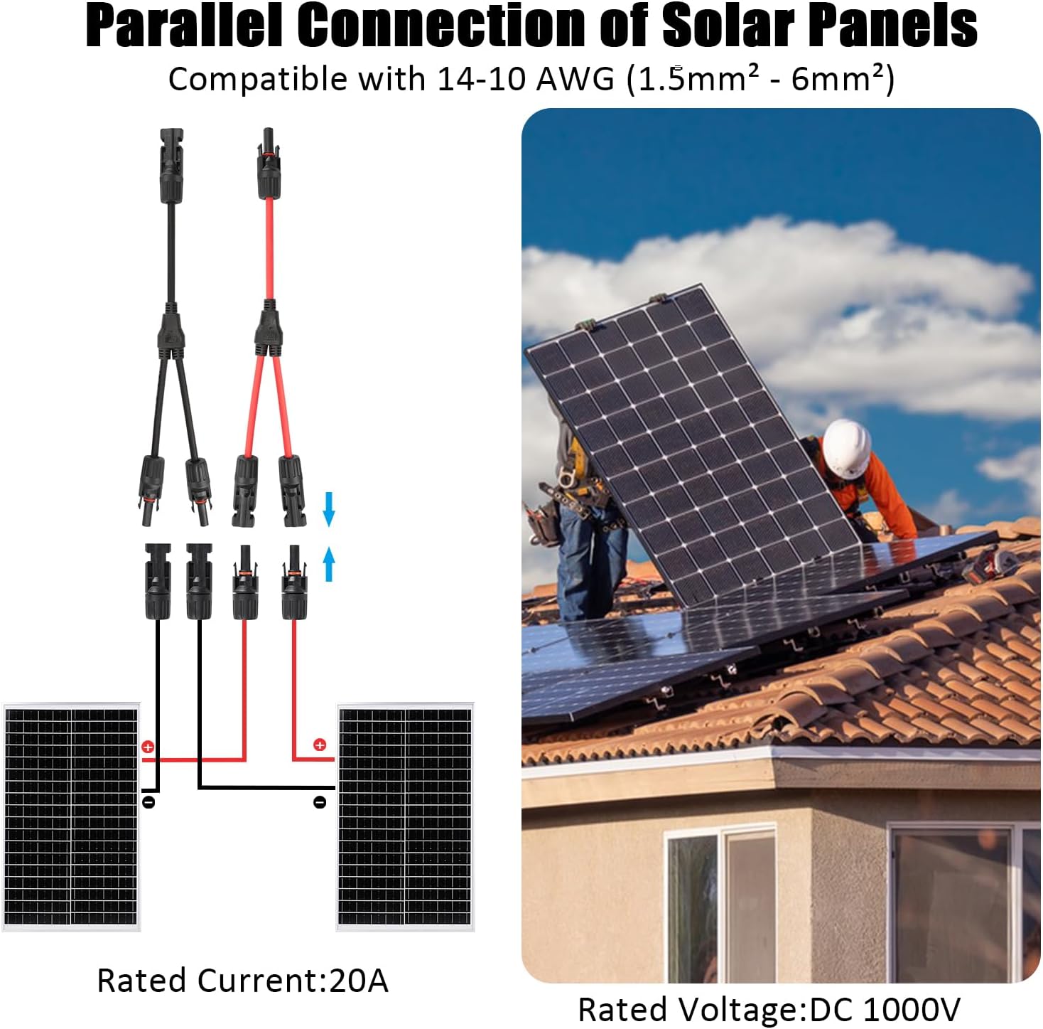 MC4 Solar Panel Connectors 1 Pair 2 to 1 Solar Y Branch Connector 6 Pairs Male & Female Solar Cable Connectors