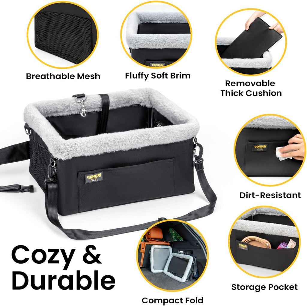 Dog Car Seat Booster | Steel Frame Anti-Collapse | Small Pet | Black