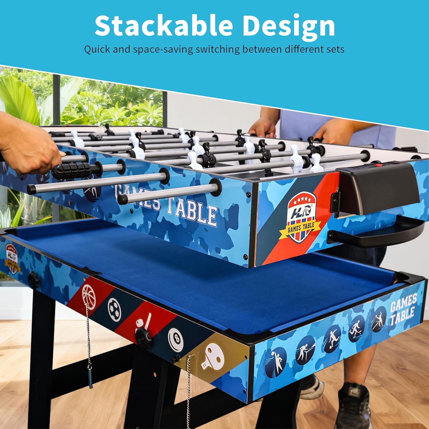 5 in 1 Multi Combo Game Table,Folding Multi Game Combination Table Set with Soccer Foosball Table,Pool Table,Hockey