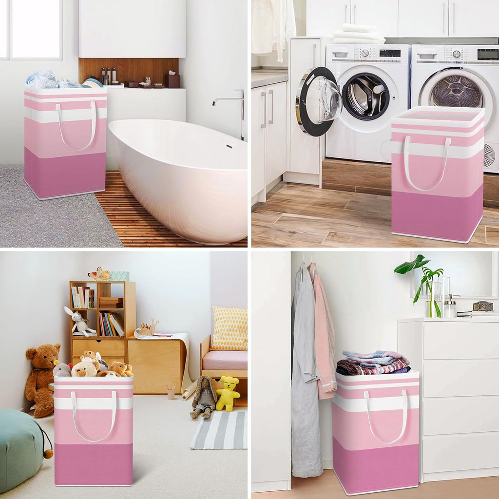 2 Pack Laundry Baskets, Laundry Hampers Bags (Blue+Pink 75L) | Waterproof, Freestanding, Collapsible Clothes Hamper