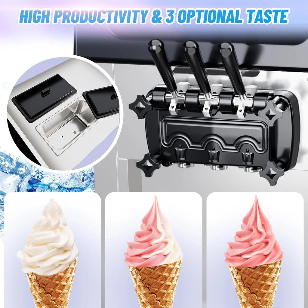 Commercial Soft Serve Ice Cream Machine, 2200W 3 Flavor Soft Serve Maker with LCD Touch Screen, 5.3-7.4 Gal/Hr High