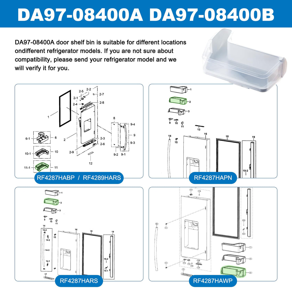 DA97-08400A Refrigerator Door Shelf Bin Compatible with Samsung