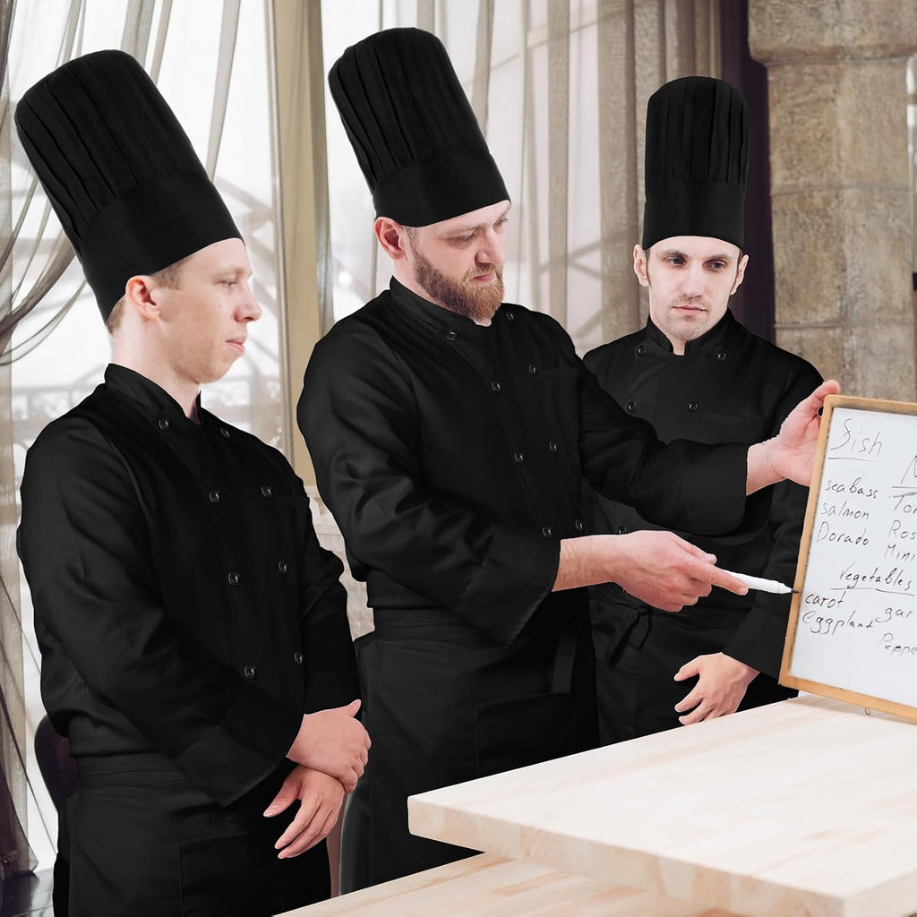 Halloween 3 Pcs Chef Unisex Costume Tall Hat Coat Bistro Apron Set Chef Jacket Coat Apron for Man(Long