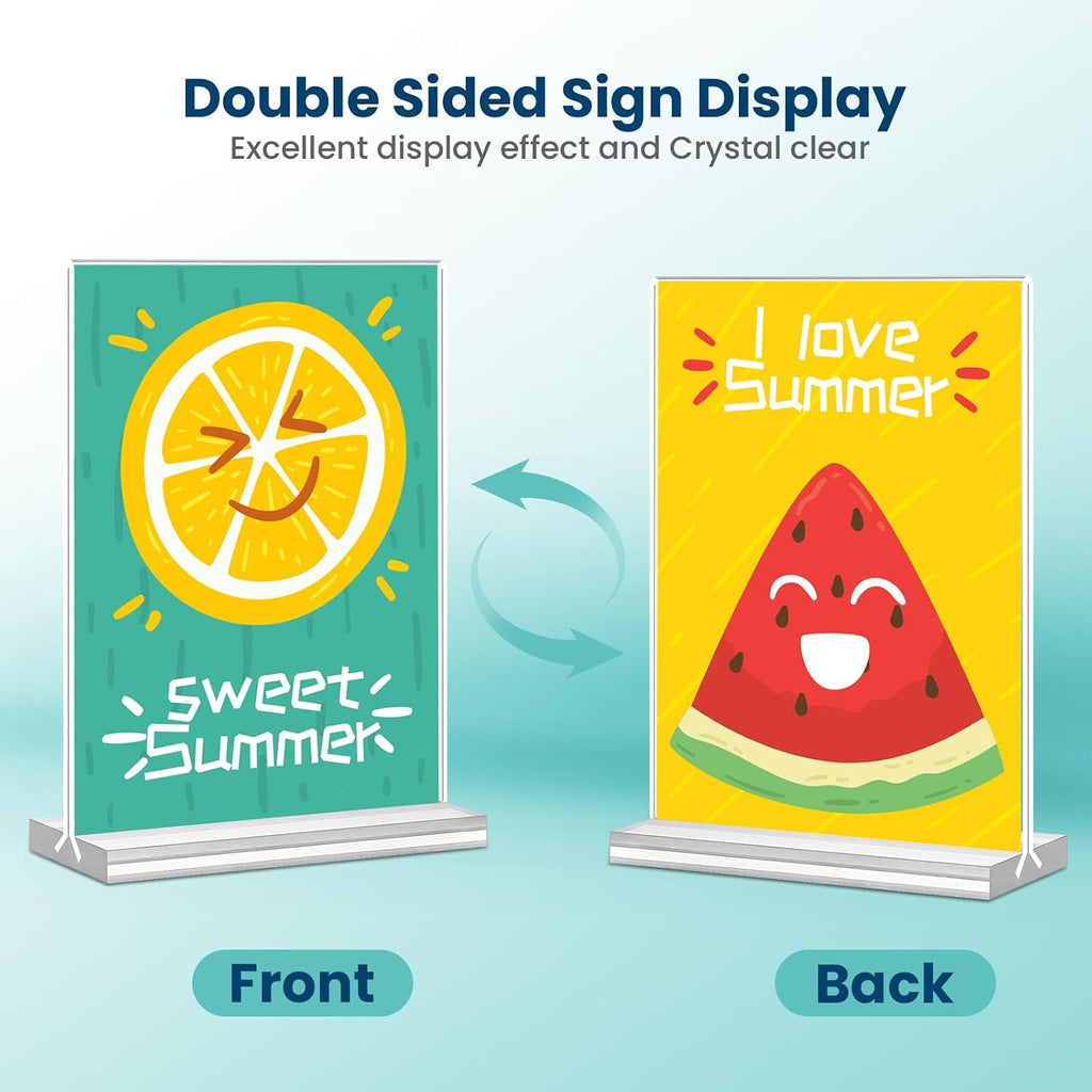 Acrylic Sign Holder, 5x7, 15 Pack Vertical Clear Table Menu Display, Double Sided, Plastic Stand, Suitable for