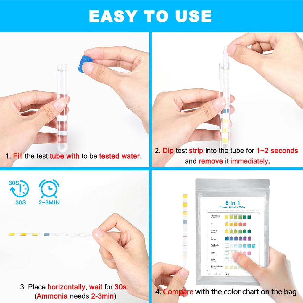 8 in 1 Aquarium Test Kit Fish Tank Test Strips Accurate Water Quality Testing Strips for Ammonia PH Total Alkalinity