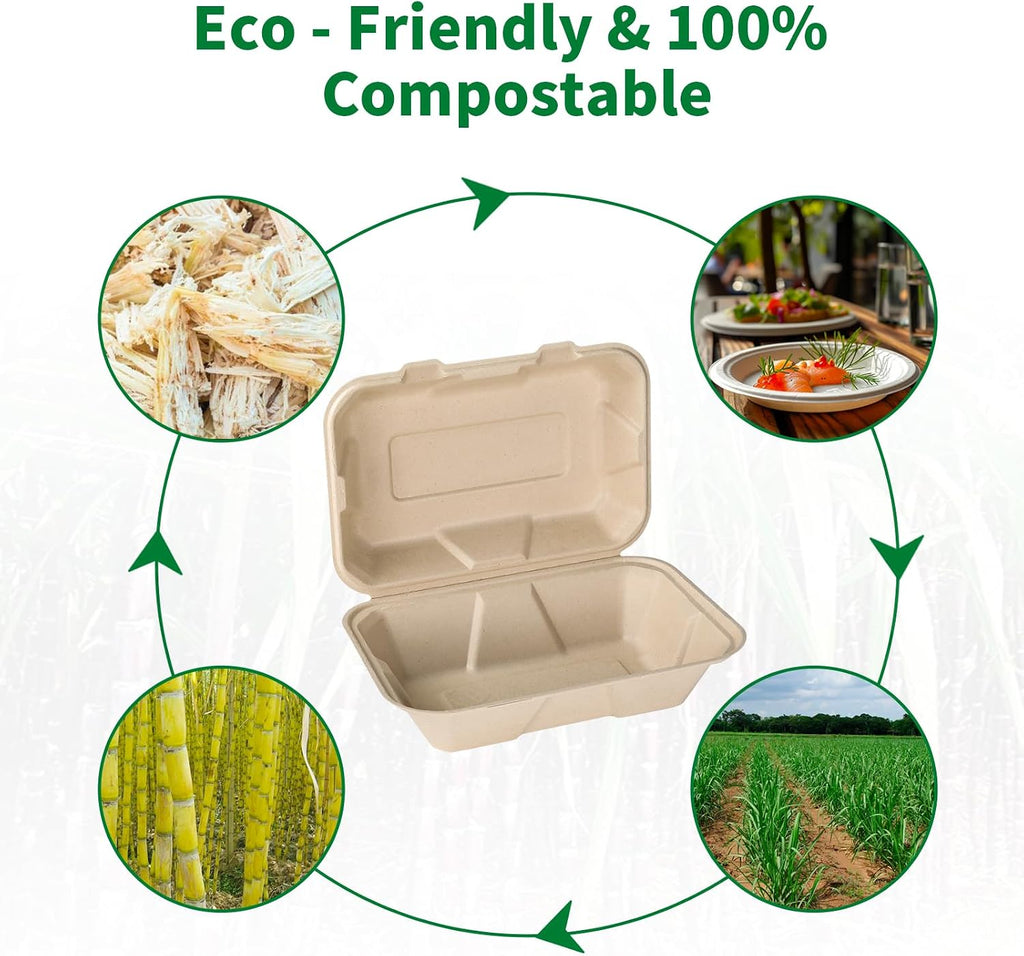 Disposable 50 Pack 9×6 Inch Take Out Lunch Box Containers with Lids