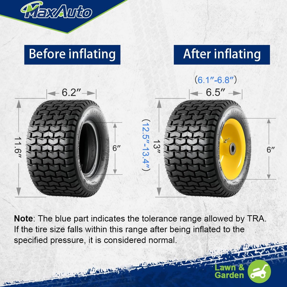 2 Pcs 13x6.50-6 Mower Turf Tires 13x6.5-6 Lawn and Garden Tractor Tires, 13x6.5x6 Zero Turn Mower Tire, Tubeless
