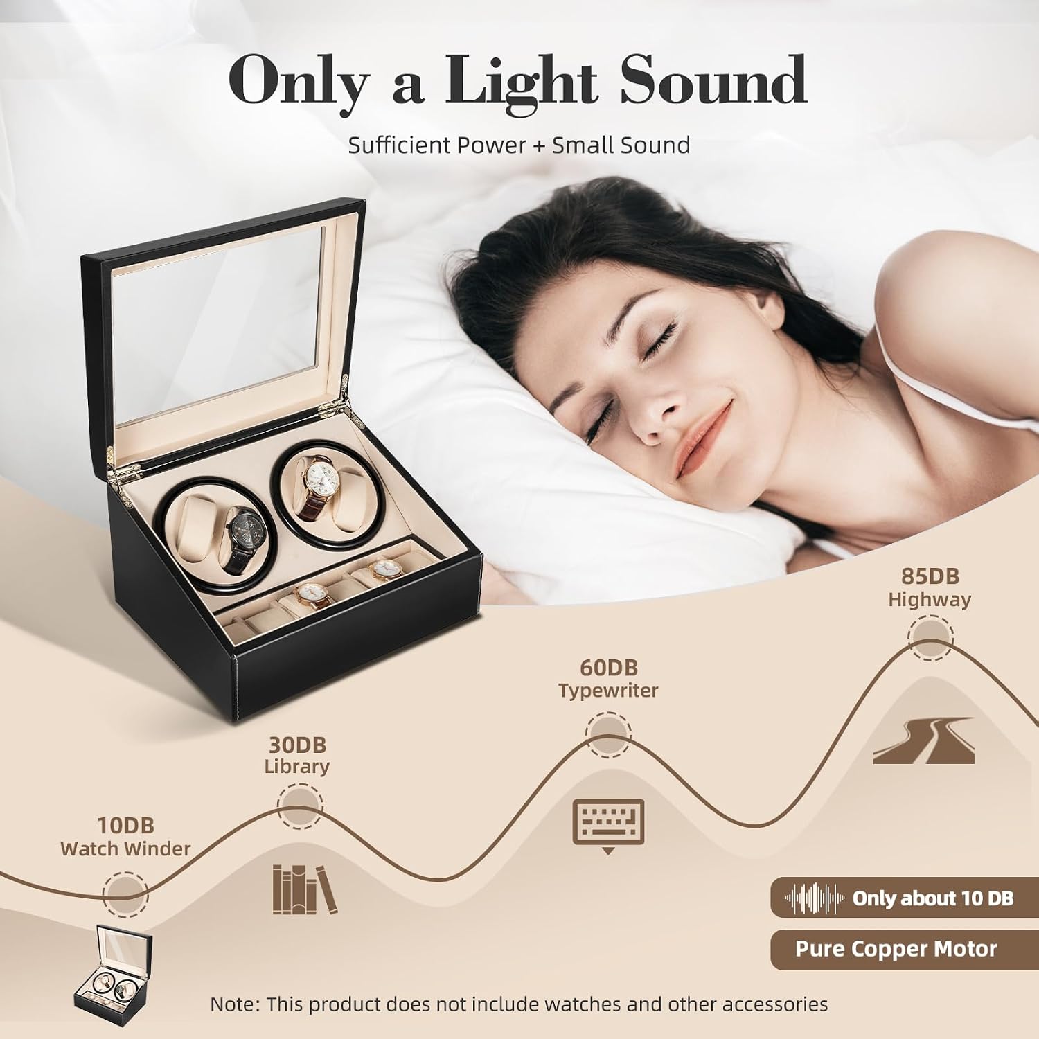 Leather Automatic Watch Winder Box, Quiet Motor with Adjustable Rotation Modes
