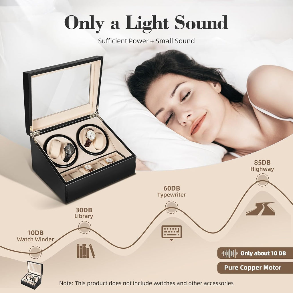 Watch Winder, 4 Automatic Watches with 6 Watches Storages, Super Quiet Brown Watch Winder Box Leather Made for Women