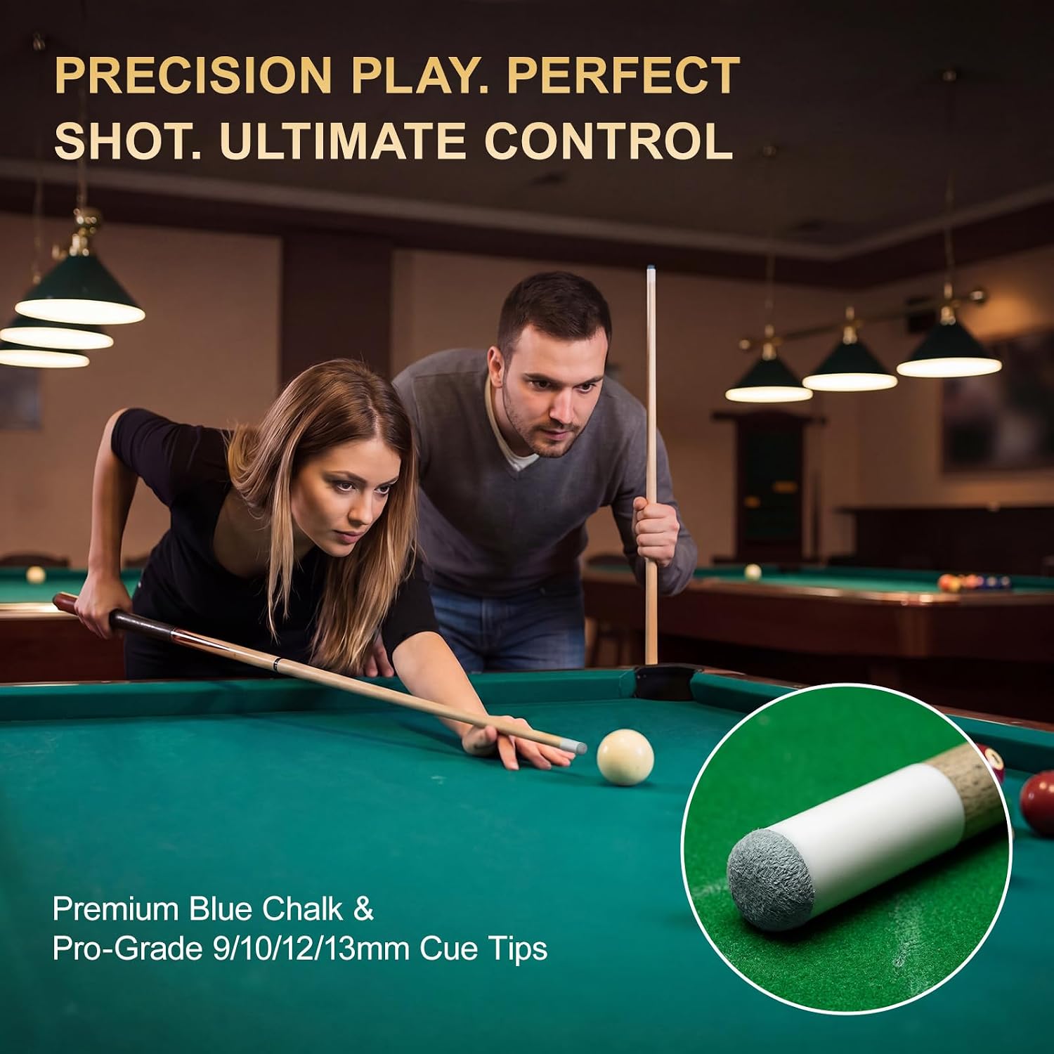 Pool Stick Accessories Set, 12 Cubes Blue Pool Cue Chalk and Slip on Billiard Cue Tips Replacement Kit 4 Sizes 9mm