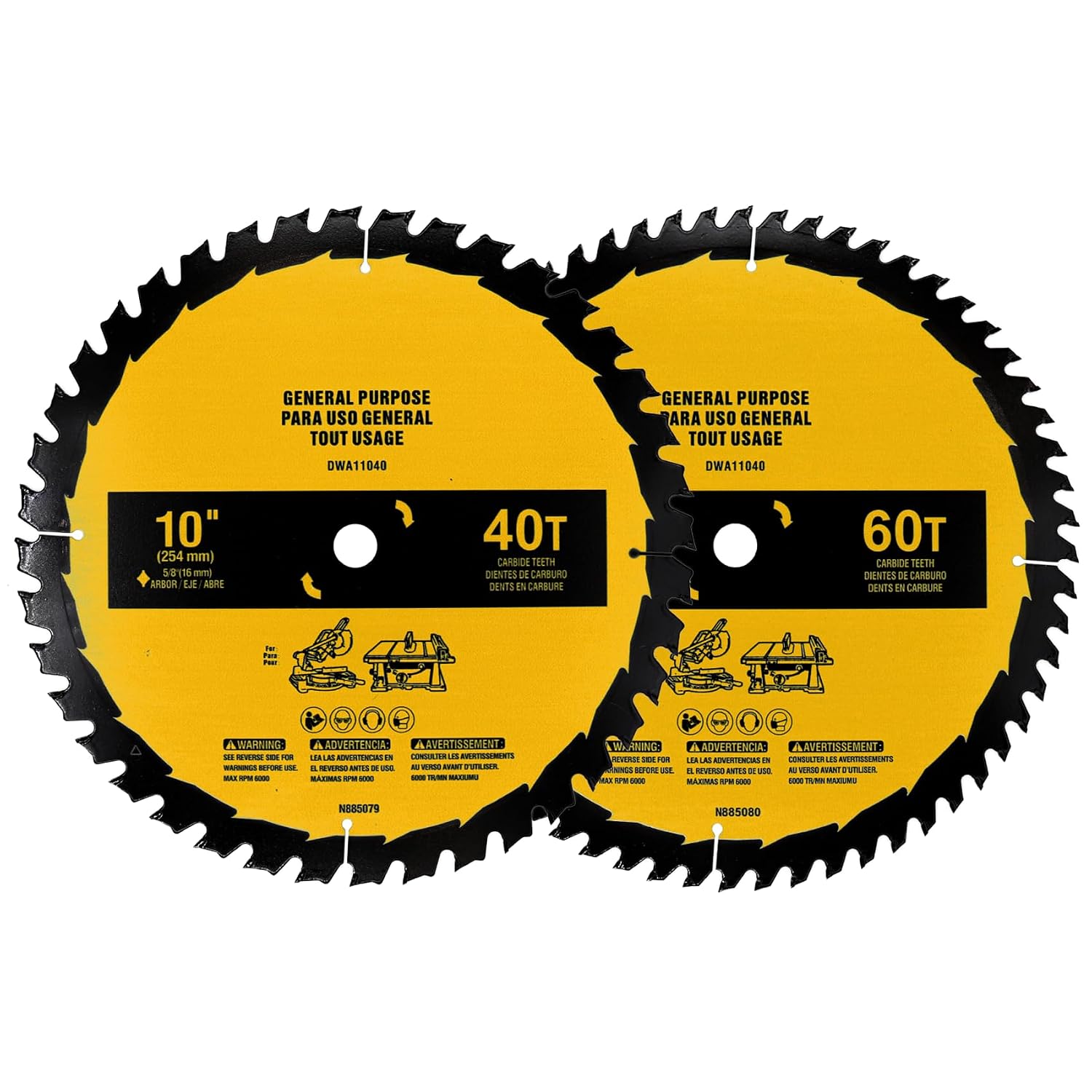 2-Pack 10in 40T/60T Table Saw Blades Compatible with Dewalt | 10in Table/Miter Saw Blade, Replace for