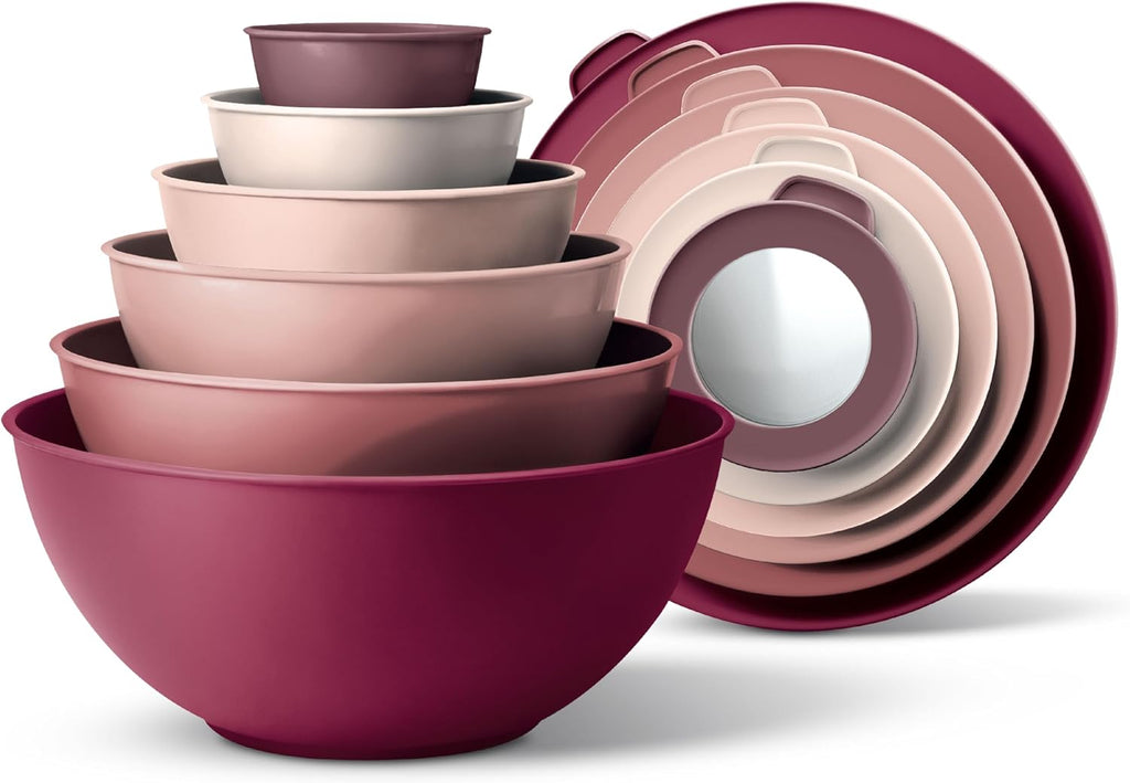 Mixing Bowls with Lids - 12 Piece Plastic Nesting Bowls Set includes 6 Prep Bowls and 6 Lids, Microwave Safe Mixing