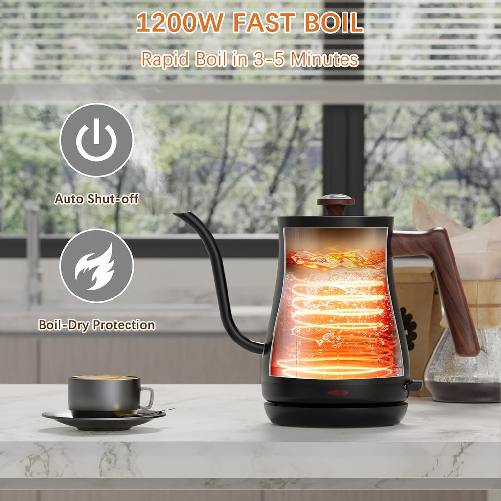 Gooseneck Electric Kettle with Thermometer, 0.8L Small Electric Tea Kettle, 1200W Fast Heat, Precision Pour for