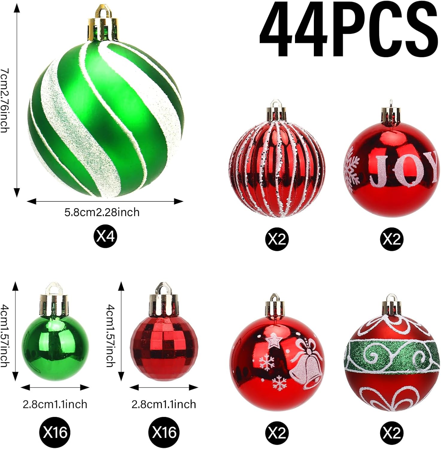 Christmas Ornaments Set-44 Pcs Shatterproof Christmas Balls Set with Hanging Rope for Xmas Tree Decor Holiday Wedding