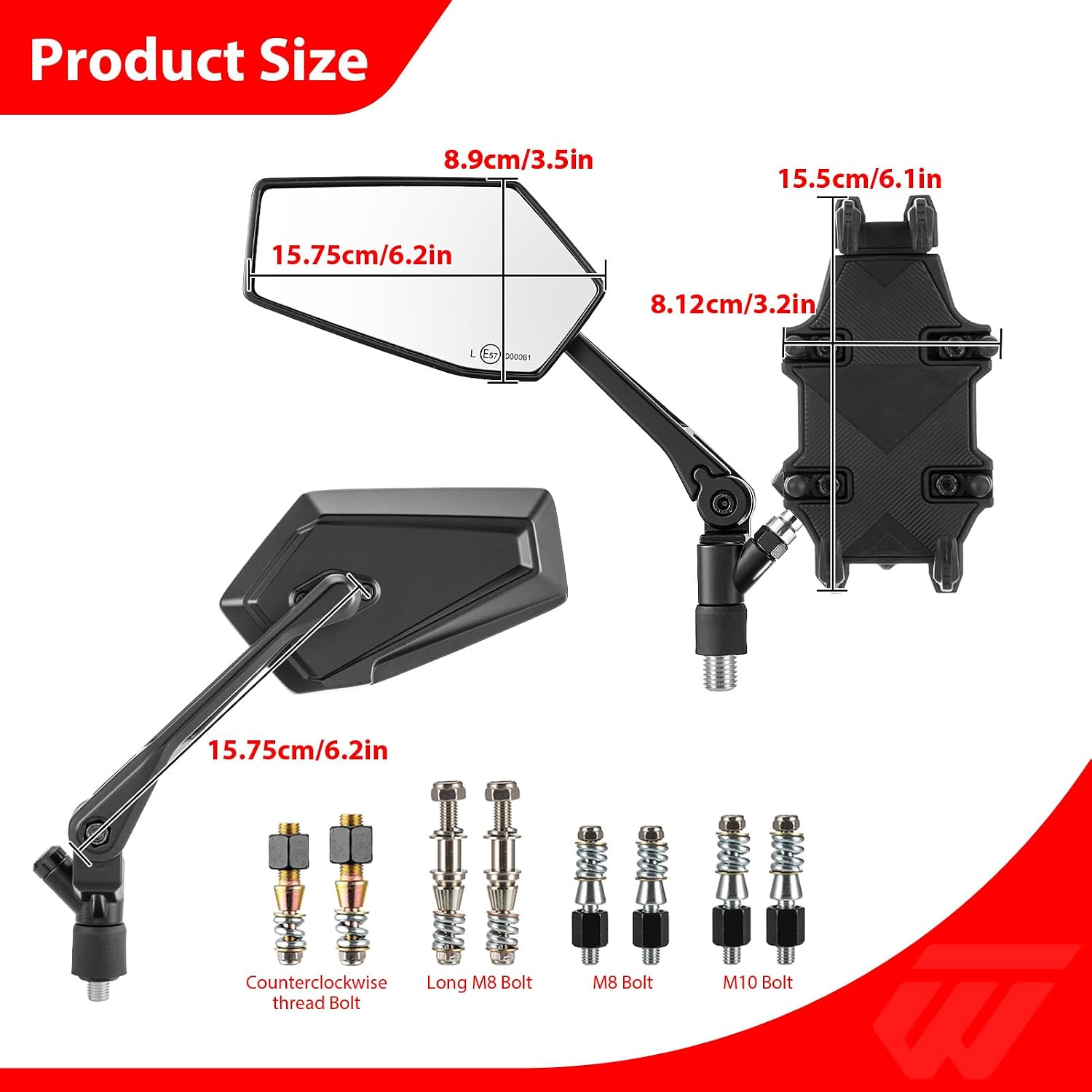 Motorcycle Mirrors with a Phone Holder Fit for Most Motorcycle | RearView Mirror with Phone Mounts Fit for ADV Fits