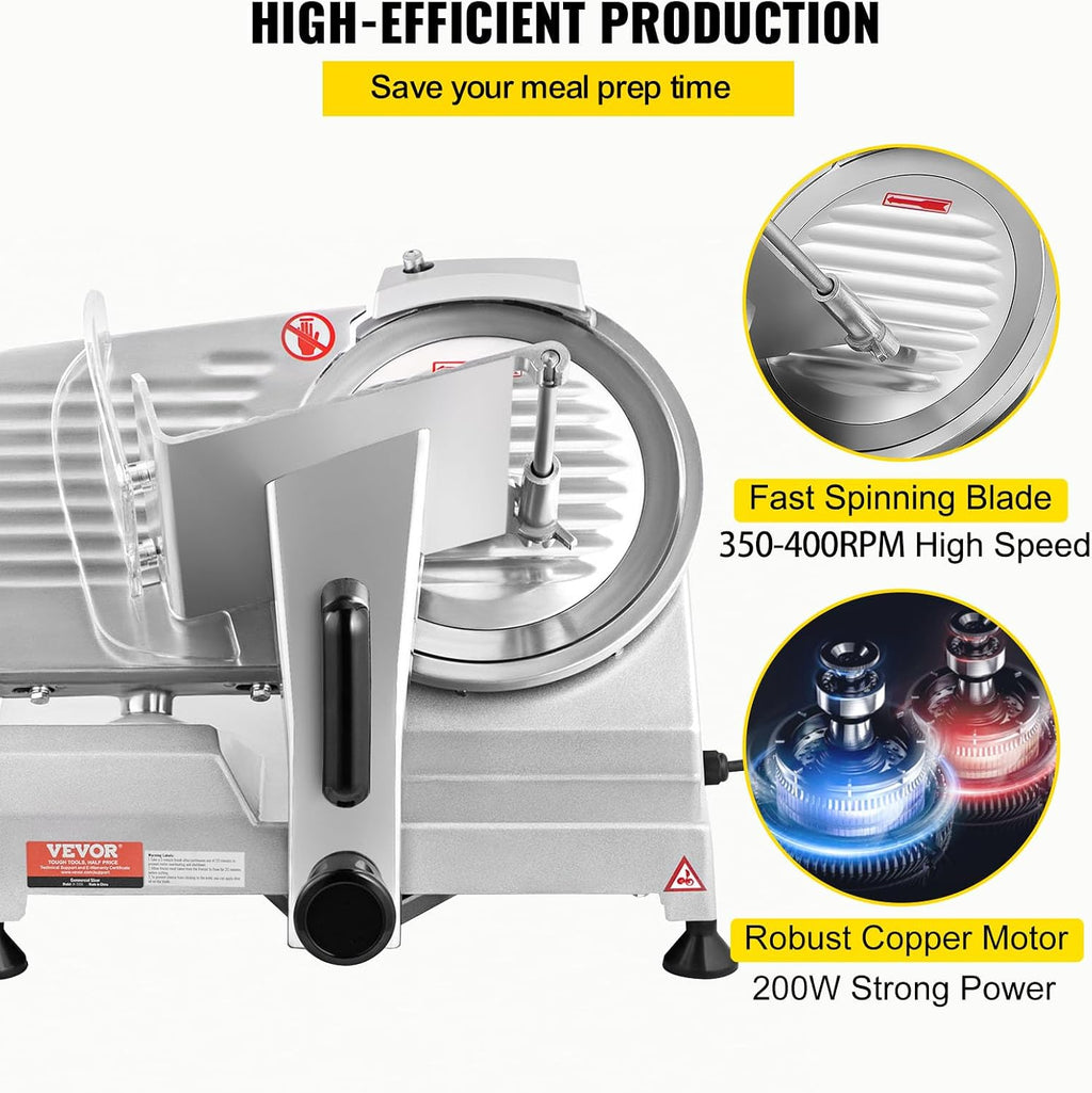 Commercial Meat Slicer, 200W Electric Deli Food Slicer, 0-12mm Adjustable Thickness Electric Meat Slicer, 350-400RPM