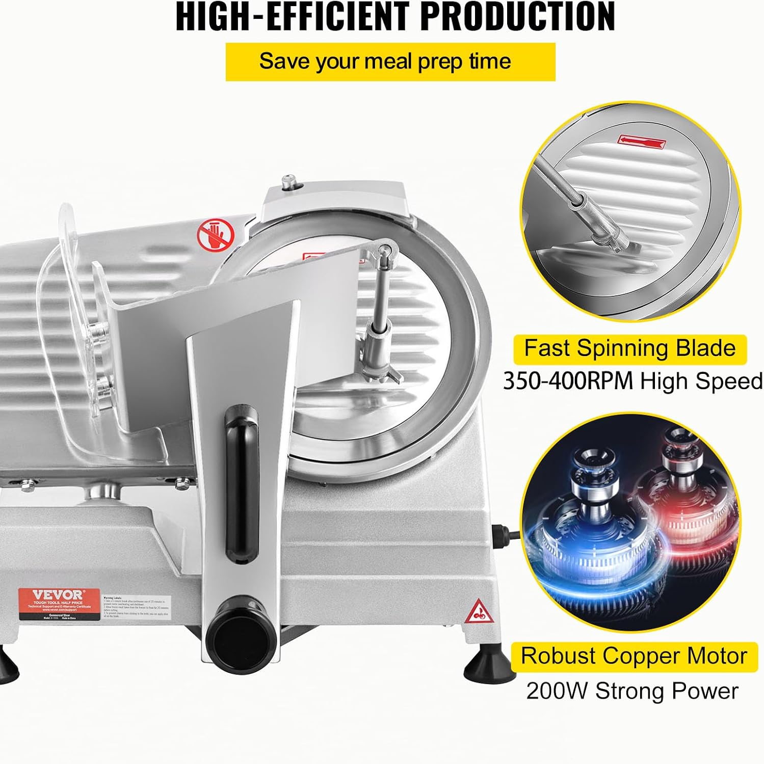 Commercial Meat Slicer, 200W Electric Deli Food Slicer, 0-12mm Adjustable Thickness Electric Meat Slicer, 350-400RPM