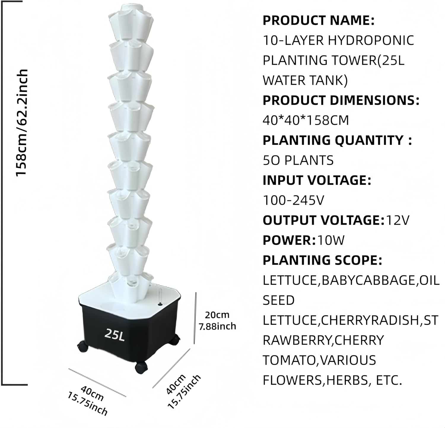 S Hydroponic Growing System Kit, Aeroponic Tower 50 Hole Garden Vertical Vegetable Planting System with Pump and