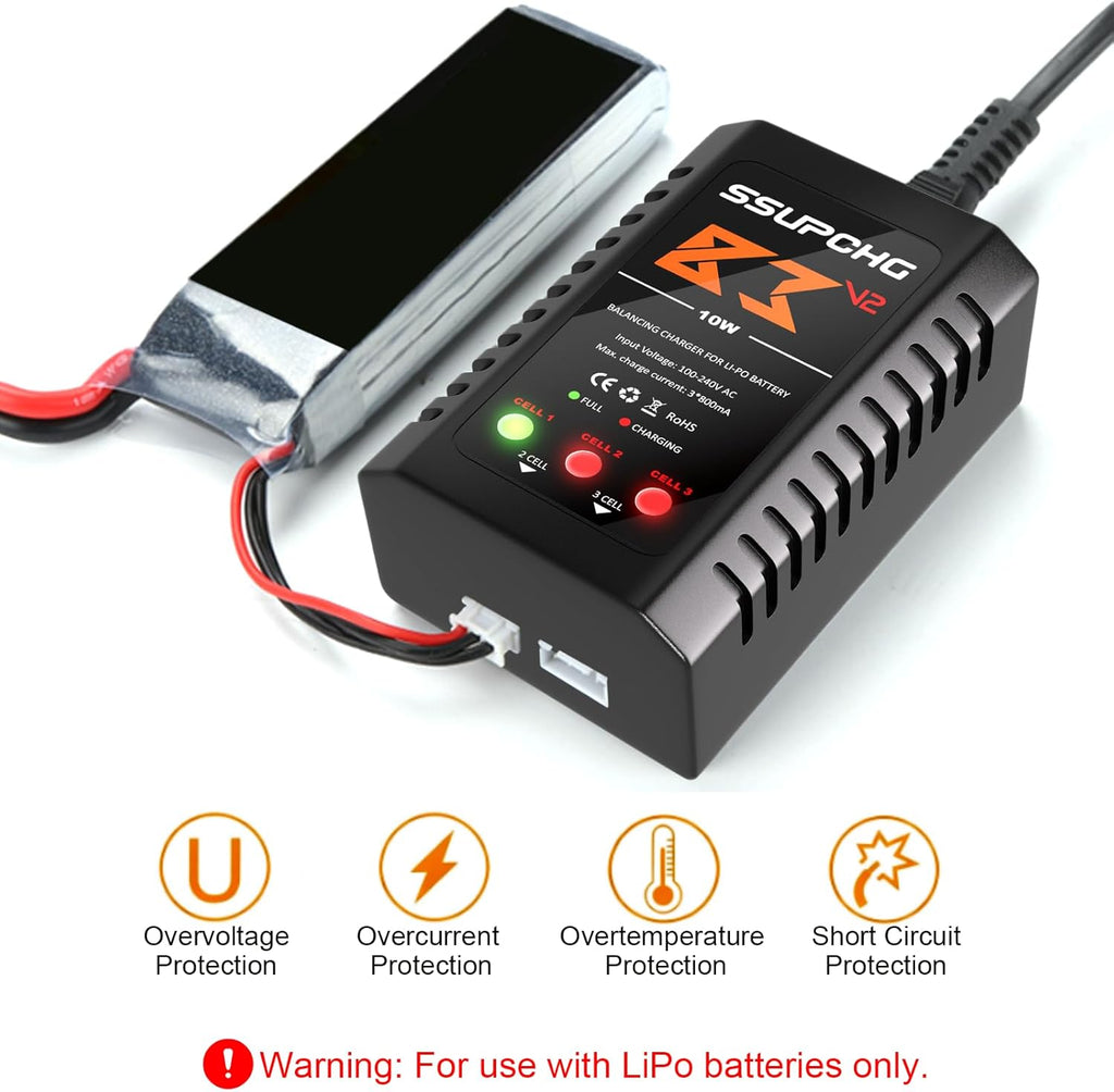 LiPo Battery Charger, Balance Charger for 2S 3S XHR Plug Battery | Smart Chip for safe balanced charging Designed for