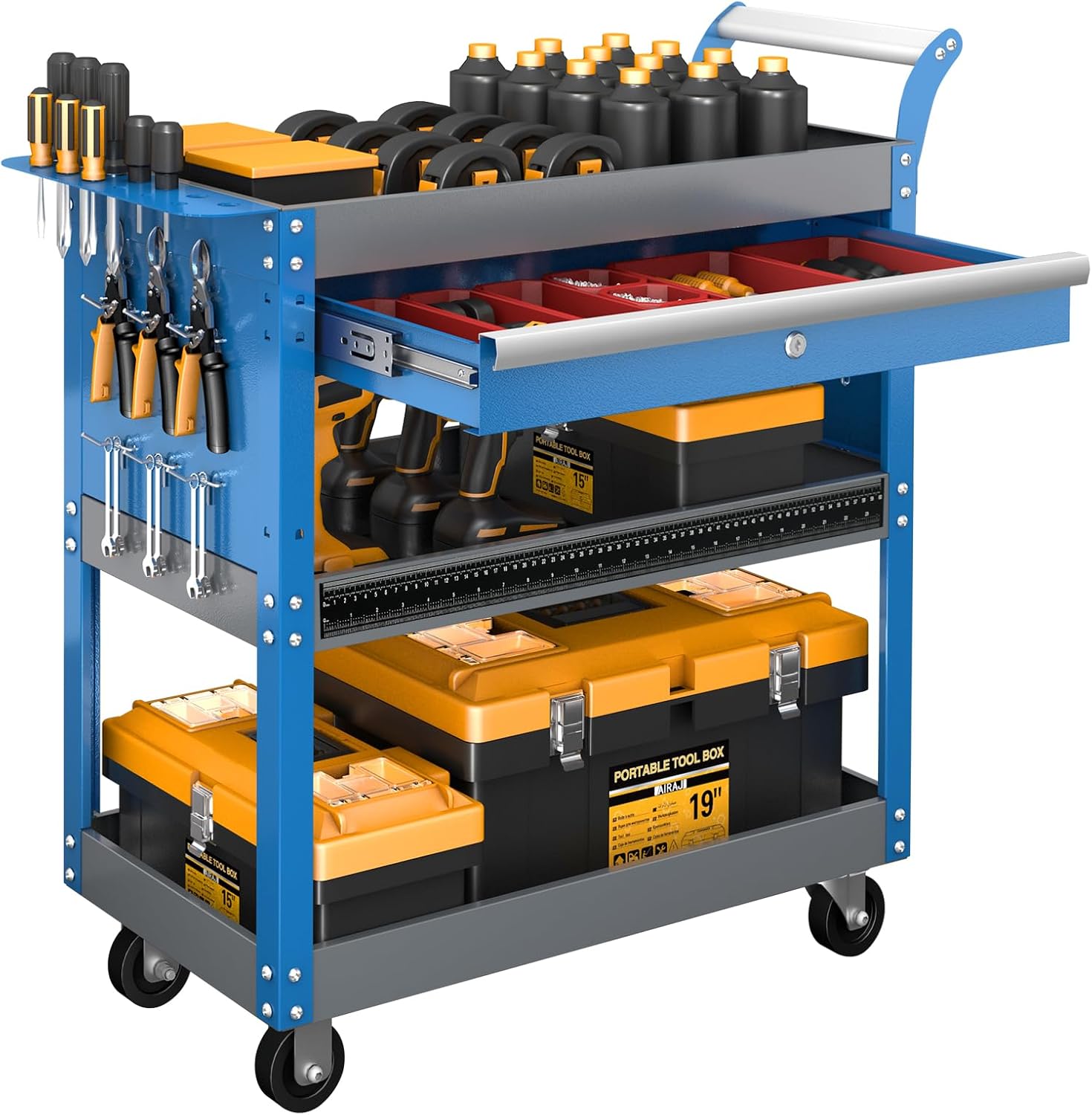 3 Tier Rolling Tool Cart on Wheels,Mechanic Tool Cart with Lockable Drawers,440 LBS Load Capacity Tool Storage Cart