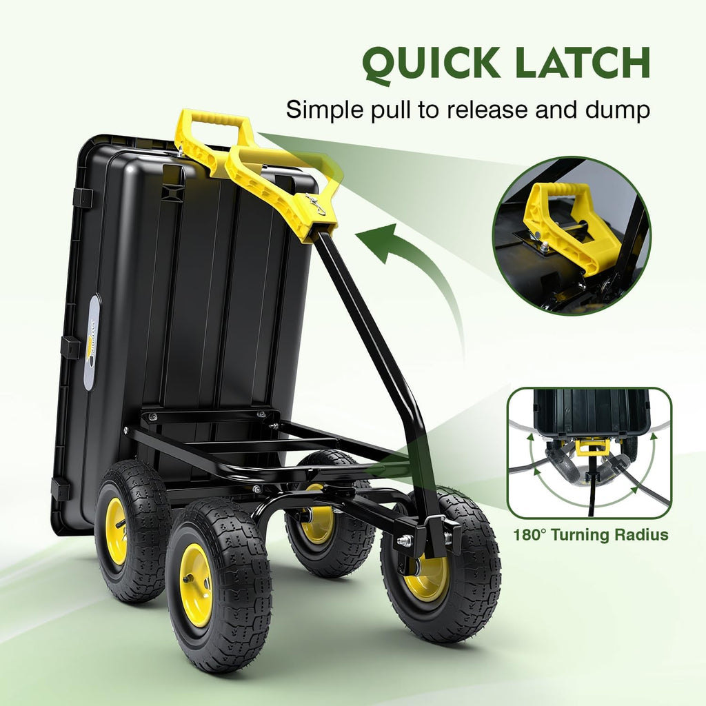 Garden Dump Cart, Heavy-Duty Utility Wagon with 950 lb Capacity, 5 Cu Ft Bed, 10" Pneumatic Tires, 180° Pivot