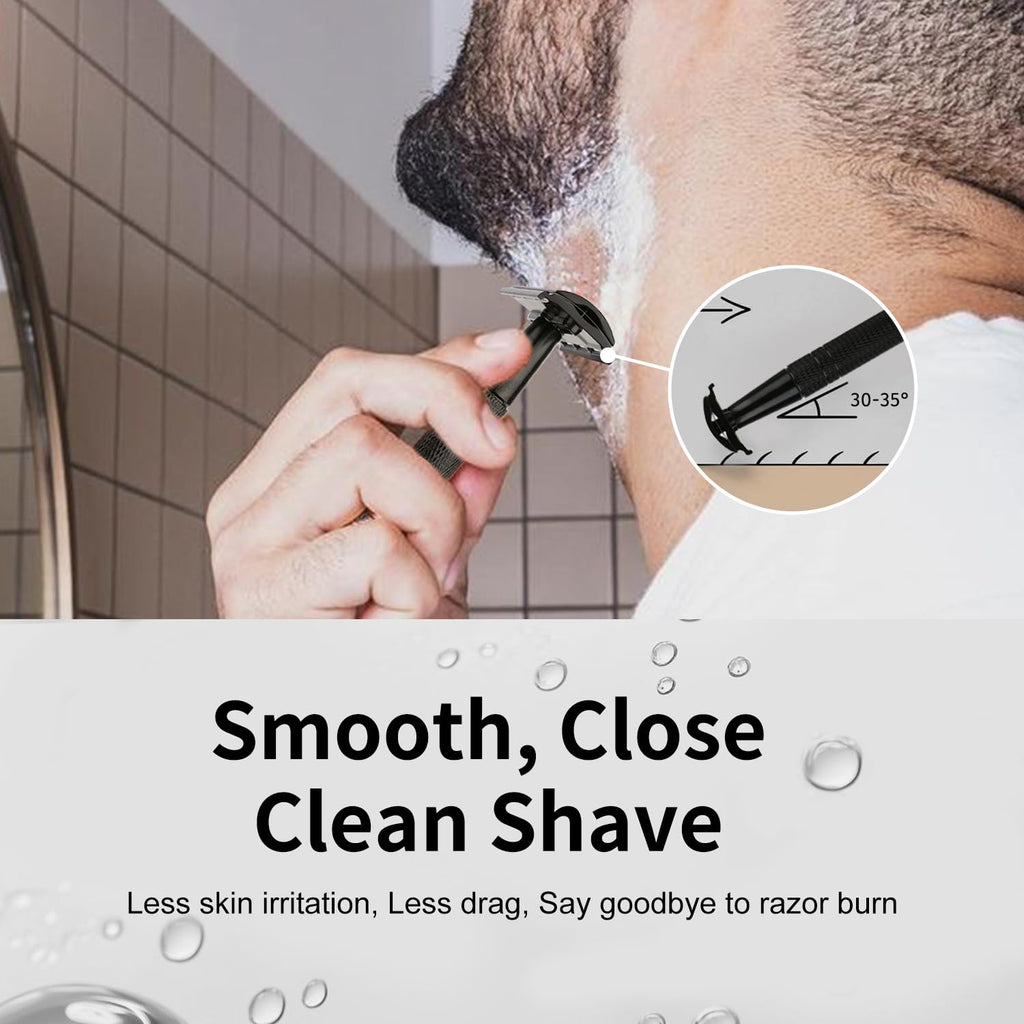 Matte Black Safety Razors for Men and Women, Reusable Single Blade Razor | with 10 Platinum Coated Double Edge Blades