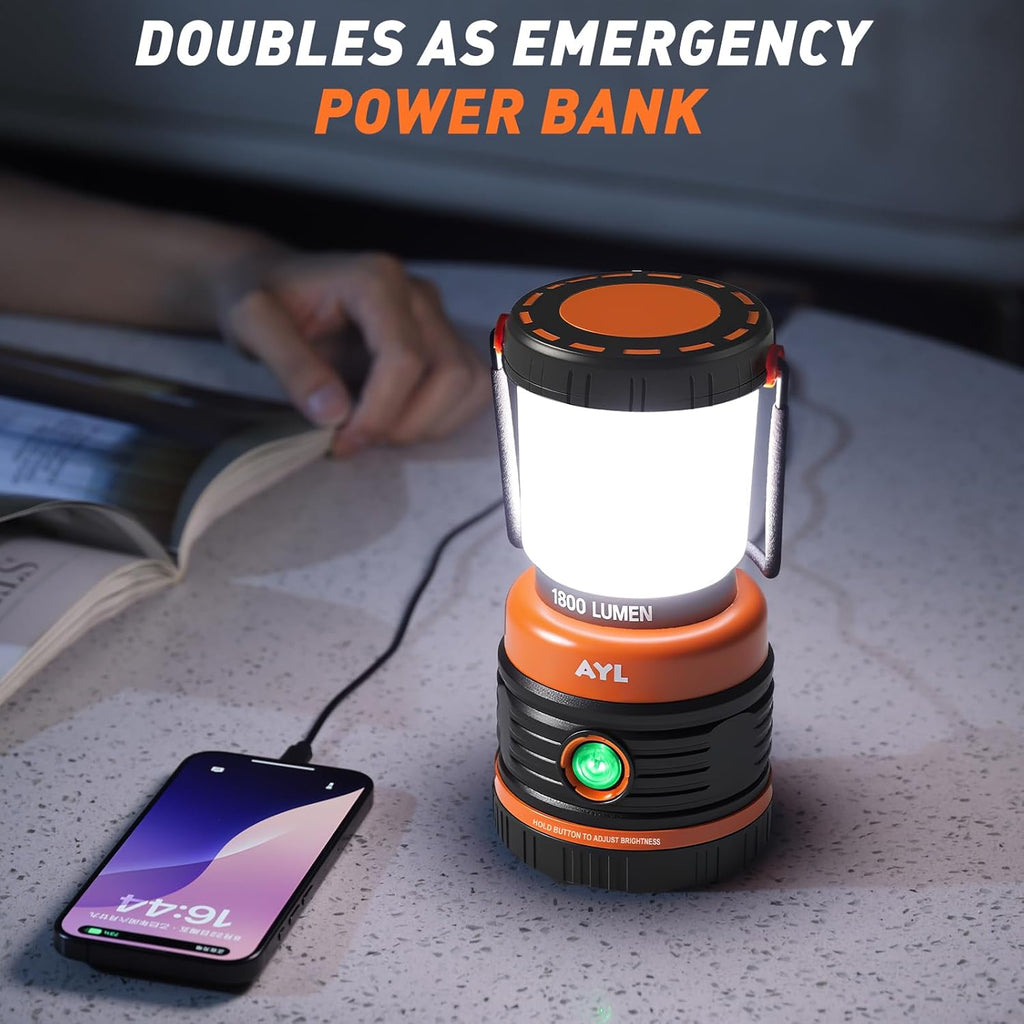 LED Camping Lantern Rechargeable, 1800LM, 4 Light Modes, 4400mAh Power Bank, IP44 Waterproof, Perfect Lantern