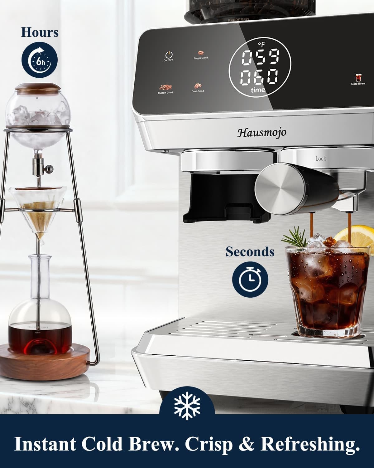 CM1620 Espresso Machine with Built-in Burr Grinder, 20 Bar Bean-to-Cup Espresso Maker with 44 Grind Settings & Steam