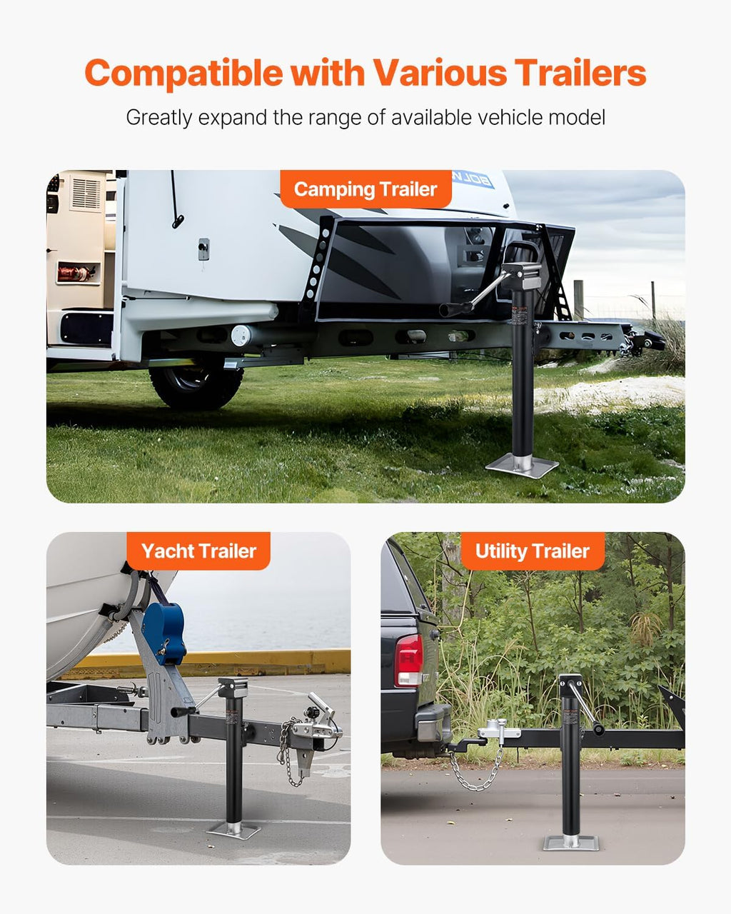 5000 lbs Trailer Jack, Weld-on Pipe-Mount Swivel Trailer Jack with Ergonomic Handle, 15-inch Vertical Travel