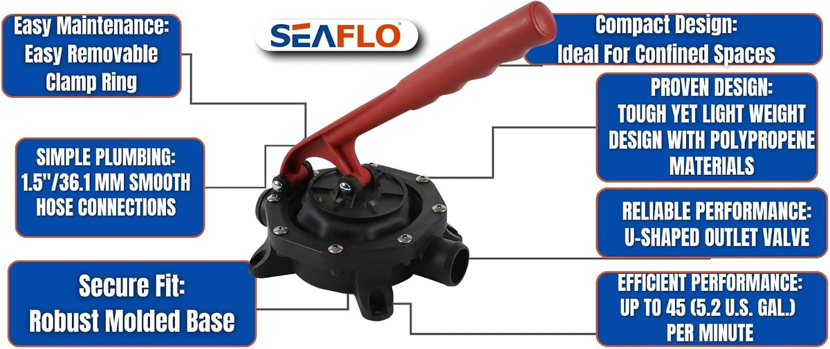 SEAFLO Boat Diaphragm Manual Hand Bilge Pump 720GPH Black by SEAFLO