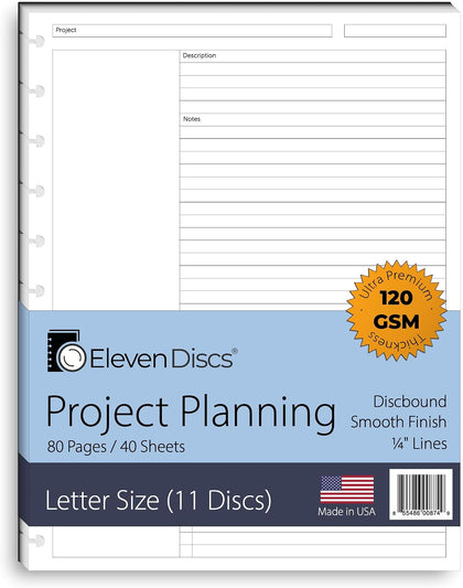 Discbound Paper, Letter Size Project Planning Sheets - Premium 120gsm Heavyweight Notebook & Planner Refills - 11