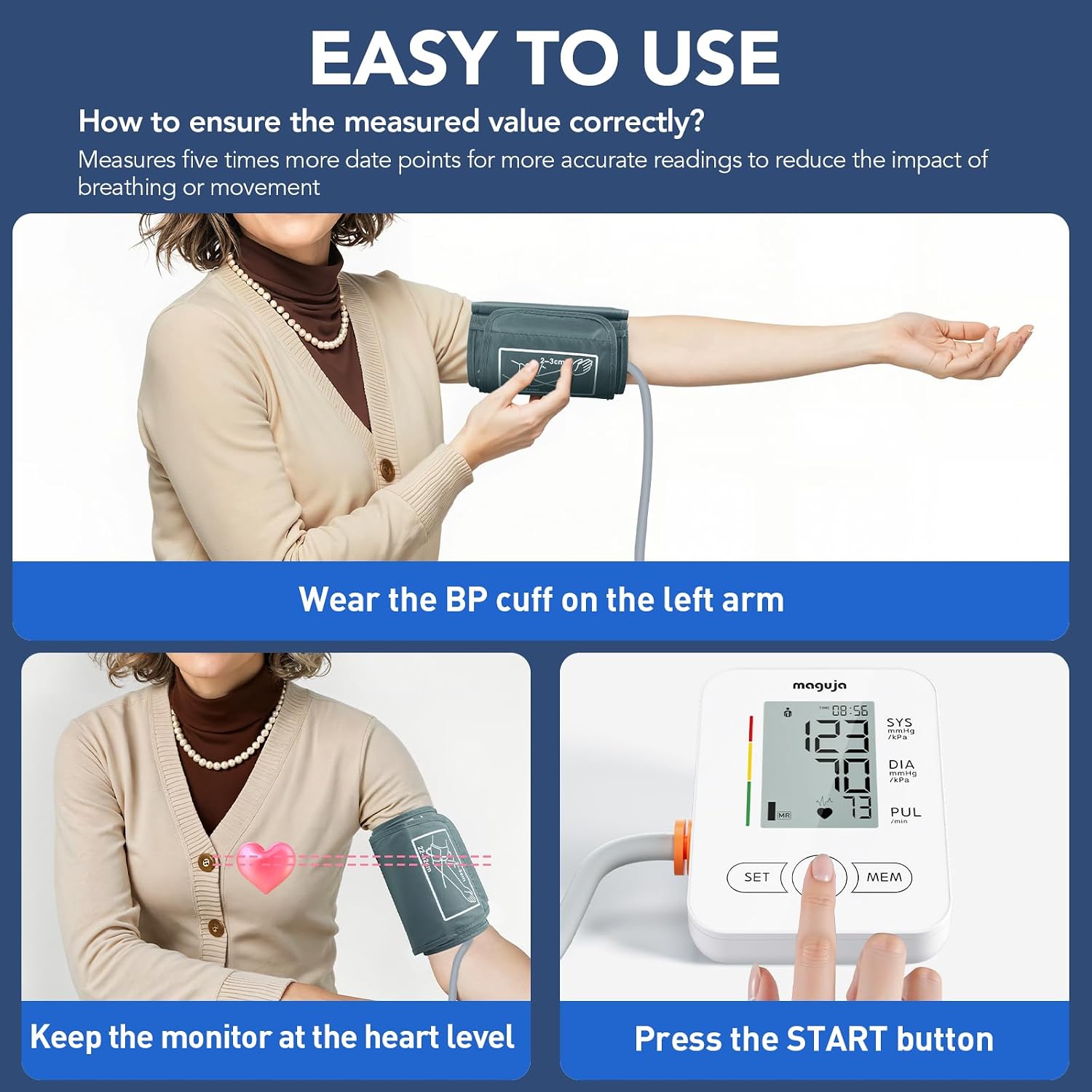 Upper Arm Blood Pressure Monitor Auto Digital for Home Use (White) | Blood Pressure Machine,One-Button Design BP