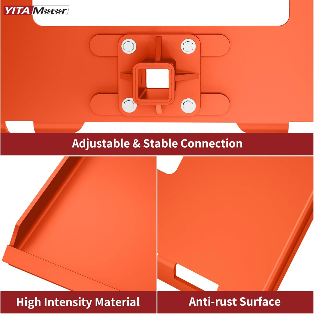 3/8" Skid Steer Mount Plate with 2" Removable Receiver, Orange | Heavy Duty 3/8" Steel Skid Steer Mount Plate with 2"